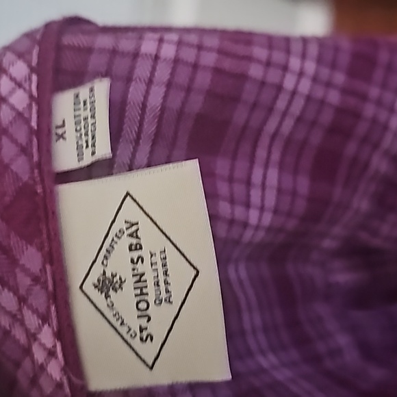St. John's Bay Plaid Long Sleeve Button Up Magenta Top XL - Picture 6 of 7